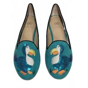 Rara Avis Teal Flats with Toucan Embroidery